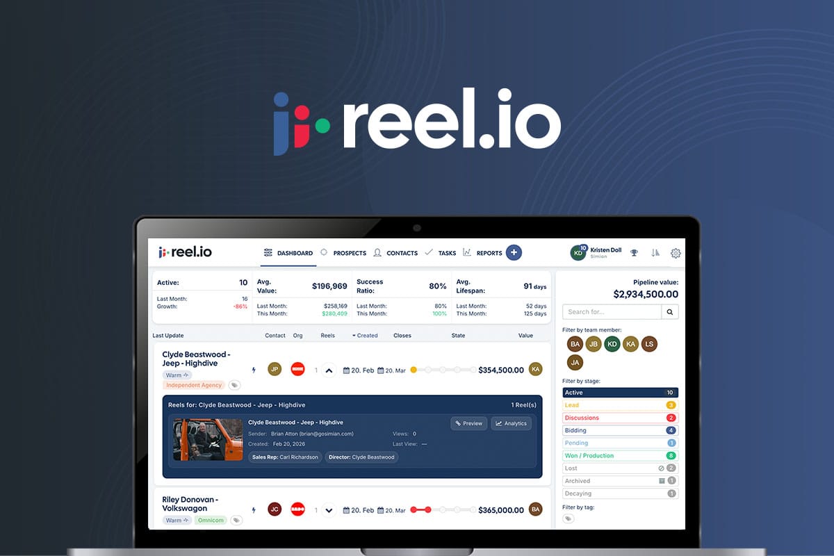 Simian's Reel.io Goes Live: The First CRM Sales Pipeline for Production & Post